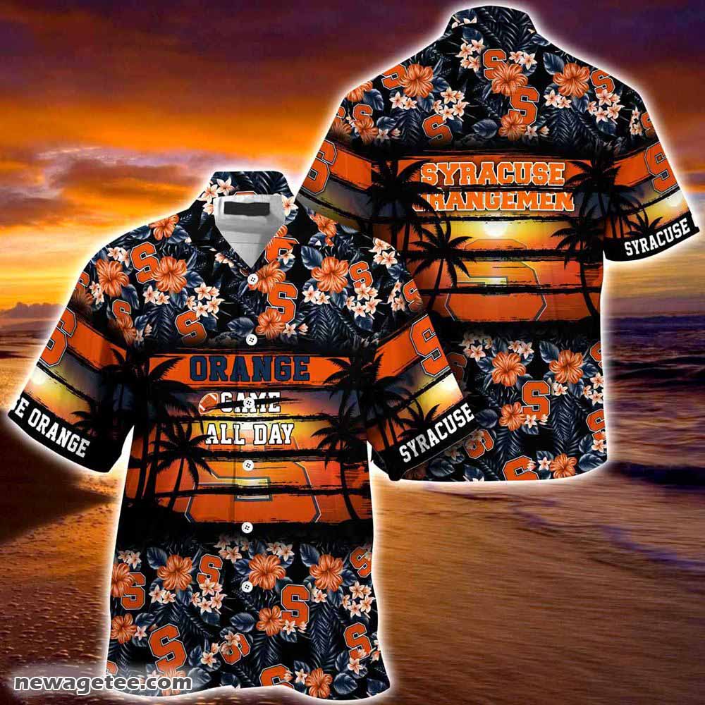 Syracuse Orange Summer Beach Hawaiian Shirt Hibiscus Pattern For Sports Fan