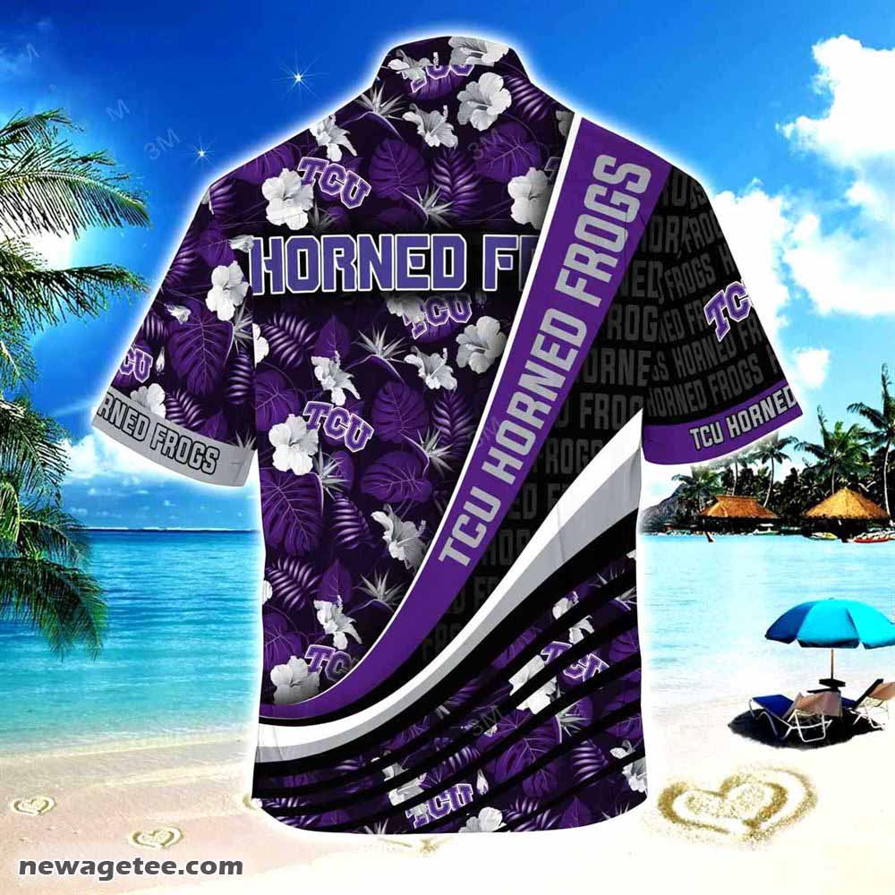 Tcu Horned Frogs Summer Beach Hawaiian Shirt With Tropical Flower Pattern