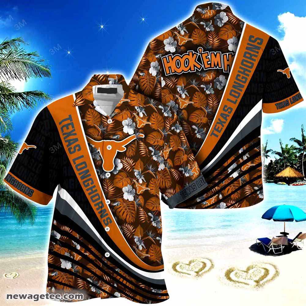 Texas Longhorns Summer Beach Hawaiian Shirt With Tropical Flower Pattern