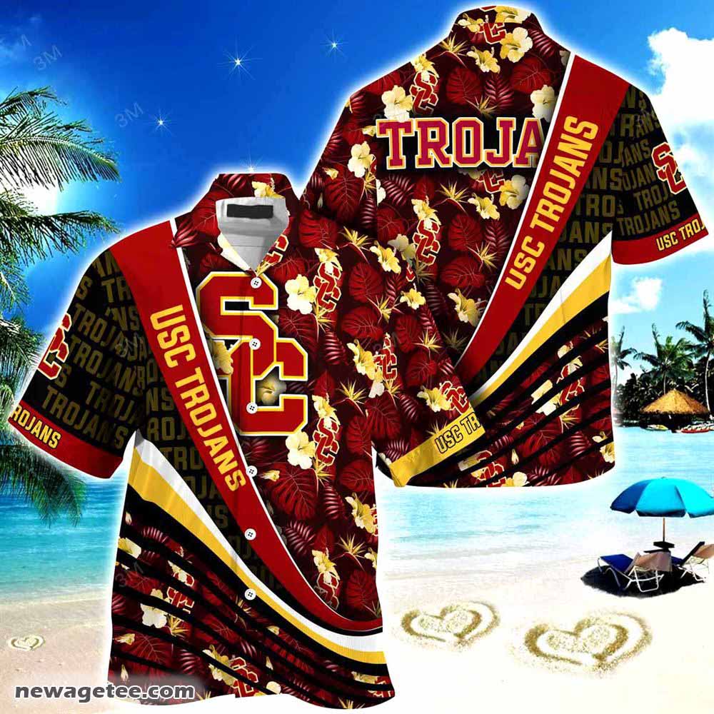 Usc Trojans Summer Beach Hawaiian Shirt With Tropical Flower Pattern