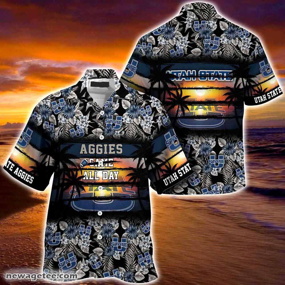 Utah State Aggies Summer Beach Hawaiian Shirt Hibiscus Pattern For Sports Fan