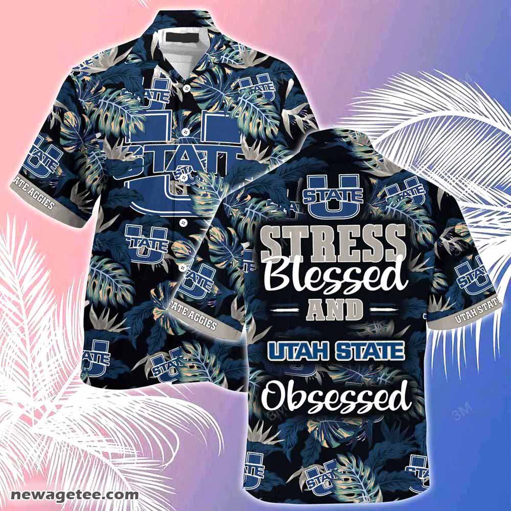 Utah State Aggies Summer Beach Hawaiian Shirt Hibiscus Pattern For Sports Fan