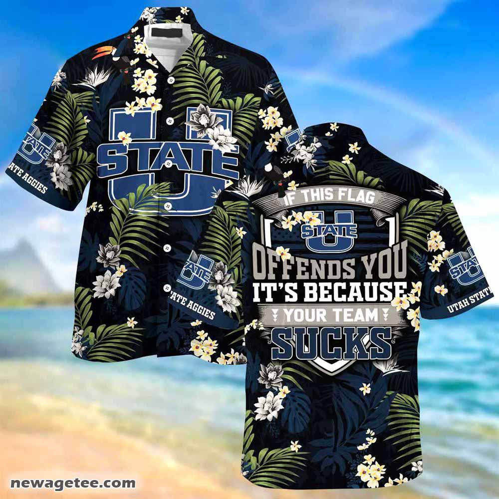 Utah State Aggies Summer Beach Hawaiian Shirt Stress Blessed Obsessed