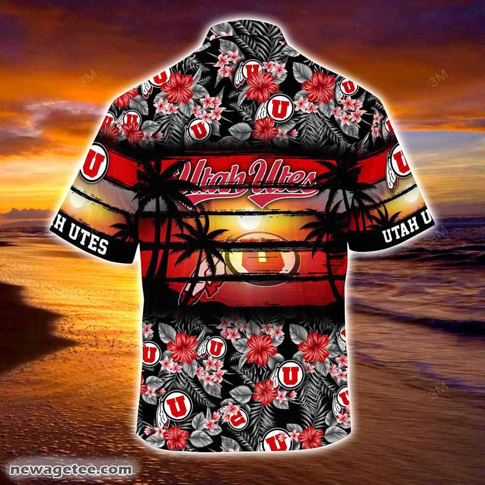 Utah Utes Summer Beach Hawaiian Shirt Hibiscus Pattern For Sports Fan