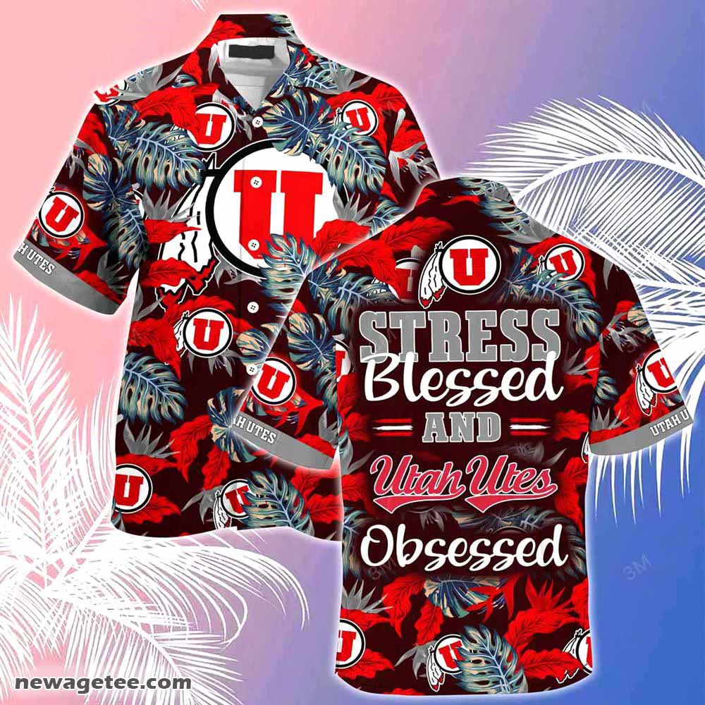 Utah Utes Summer Beach Hawaiian Shirt Hibiscus Pattern For Sports Fan