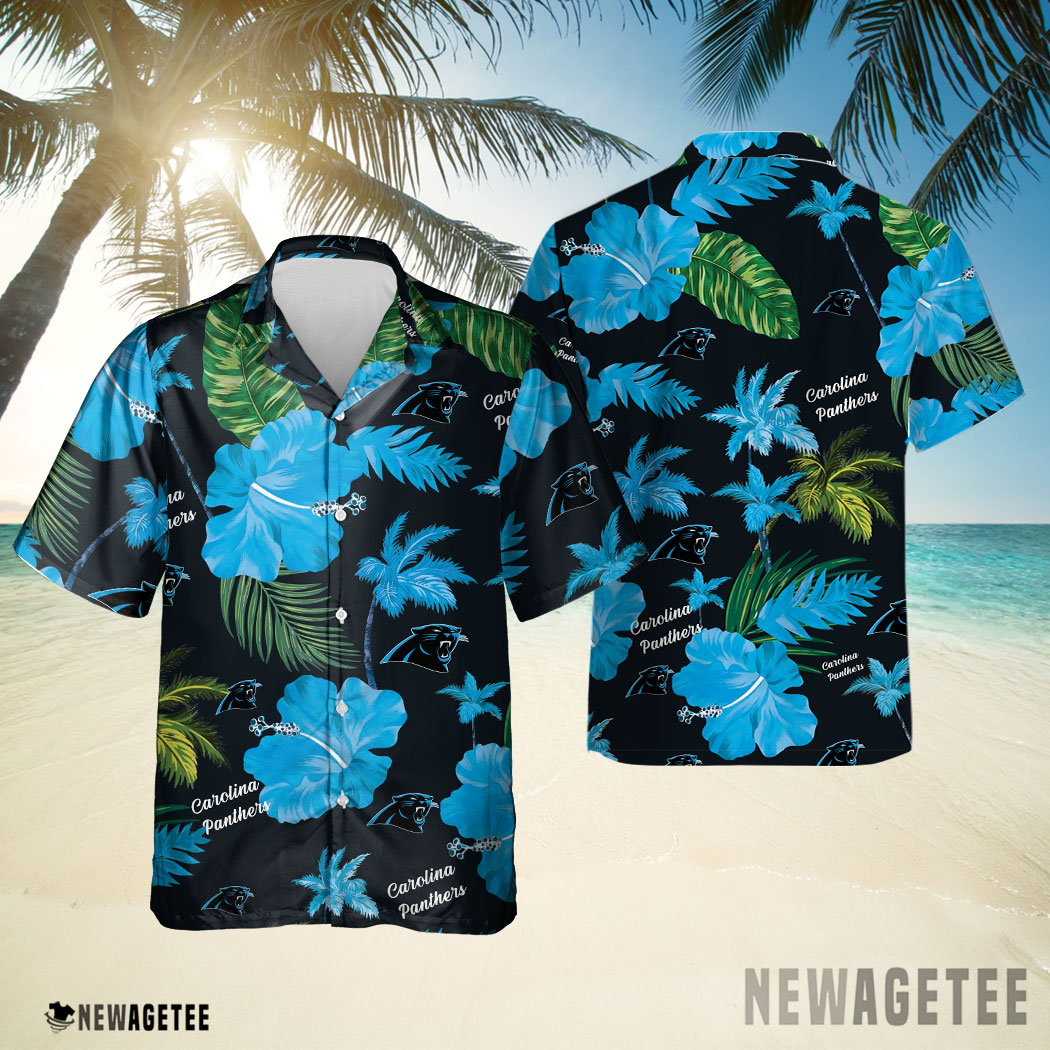 Carolina Panthers Nfl Color Hibiscus Button Up Hawaiian Shirt
