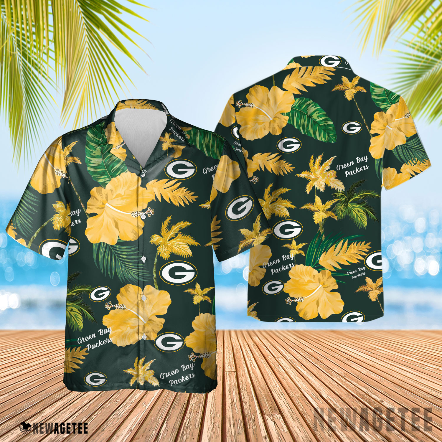 Green Bay Packers Nfl Color Hibiscus Button Up Hawaiian Shirt