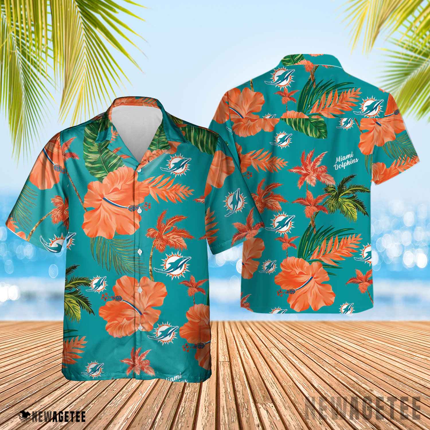 Miami Dolphins Nfl Color Hibiscus Button Up Hawaiian Shirt