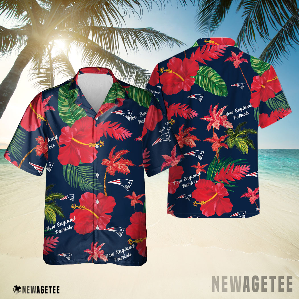 New England Patriots Nfl Color Hibiscus Button Up Hawaiian Shirt
