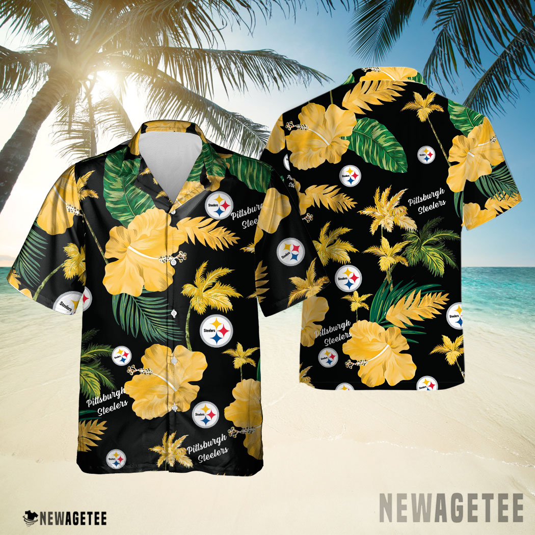Pittsburgh Steelers Nfl Color Hibiscus Button Up Hawaiian Shirt