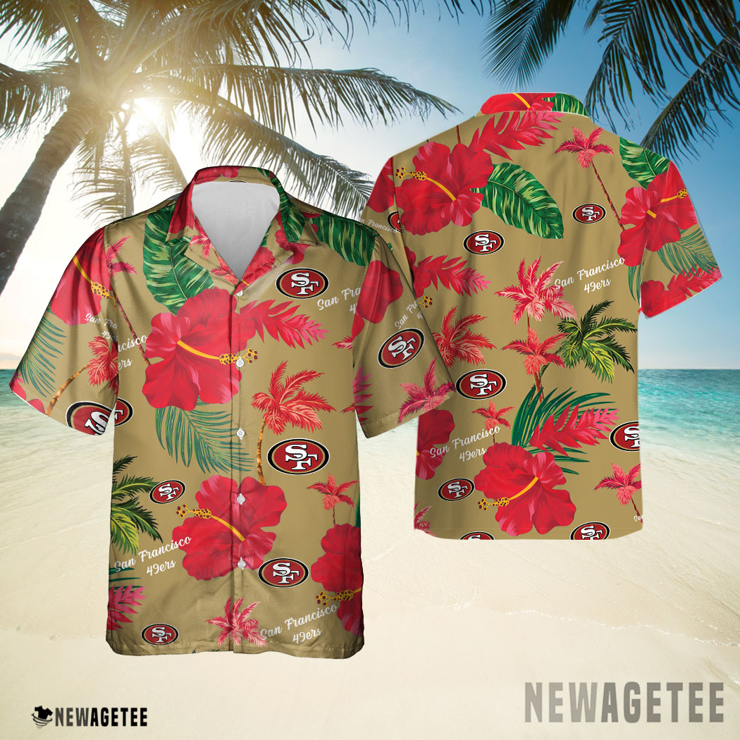San Francisco 49ers Nfl Color Hibiscus Button Up Hawaiian Shirt