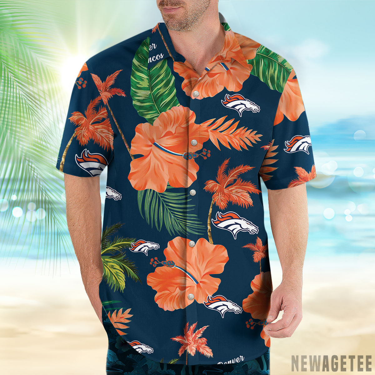 Denver Broncos Nfl Color Hibiscus Button Up Hawaiian Shirt