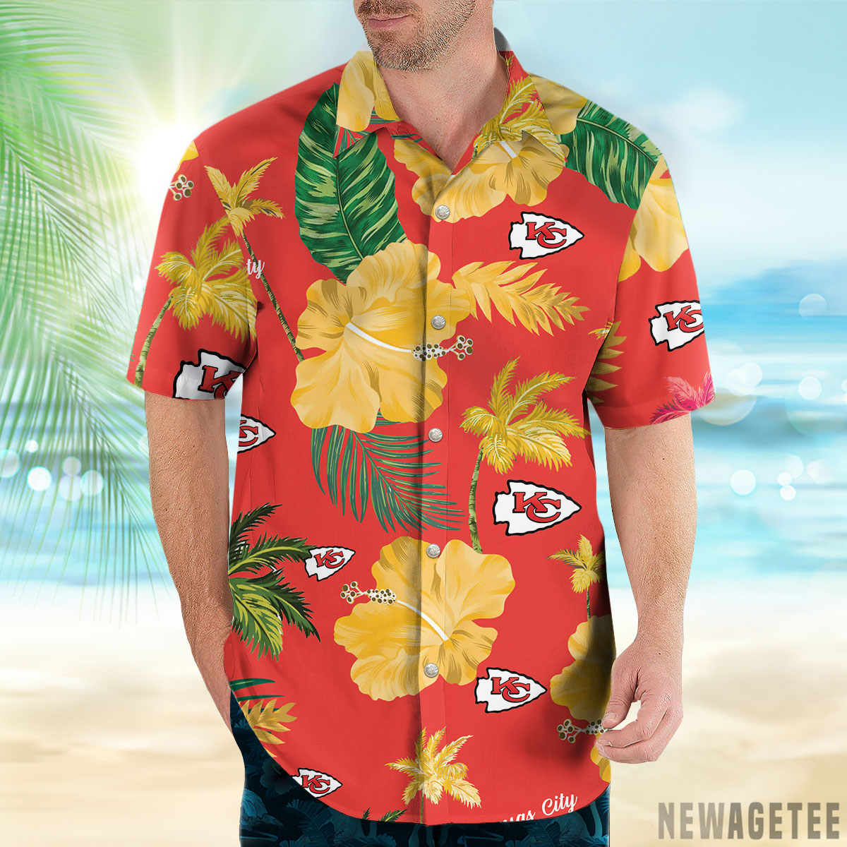 Kansas City Chiefs Nfl Color Hibiscus Button Up Hawaiian Shirt