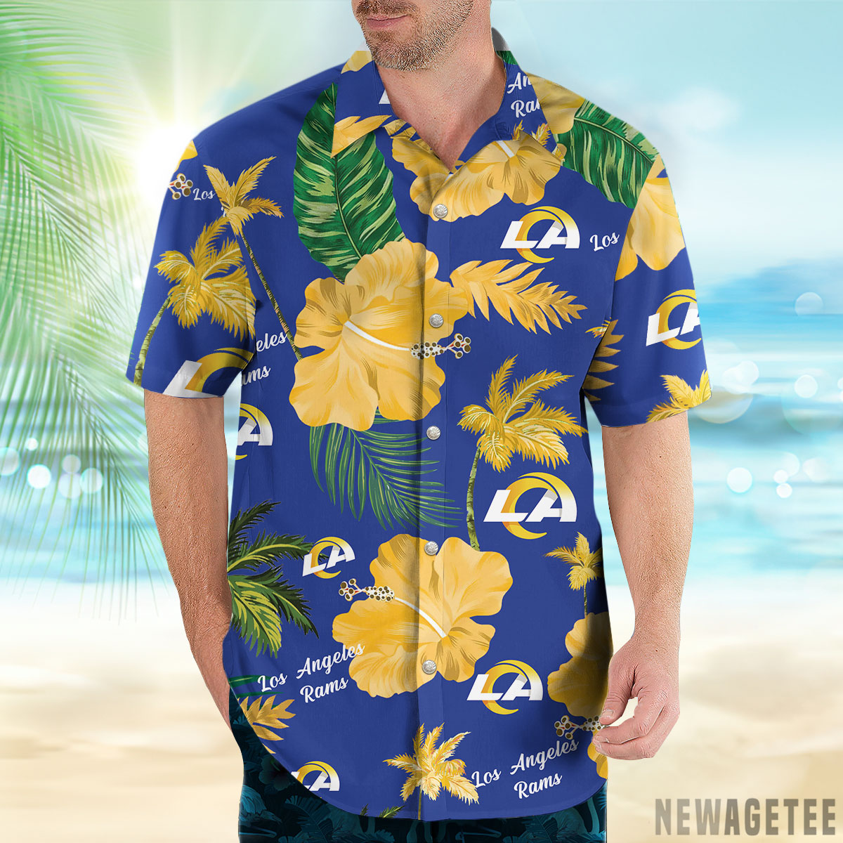 Los Angeles Rams Nfl Color Hibiscus Button Up Hawaiian Shirt