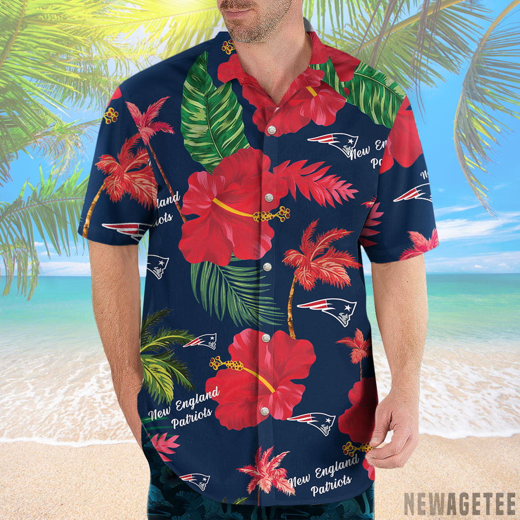 New England Patriots Nfl Color Hibiscus Button Up Hawaiian Shirt