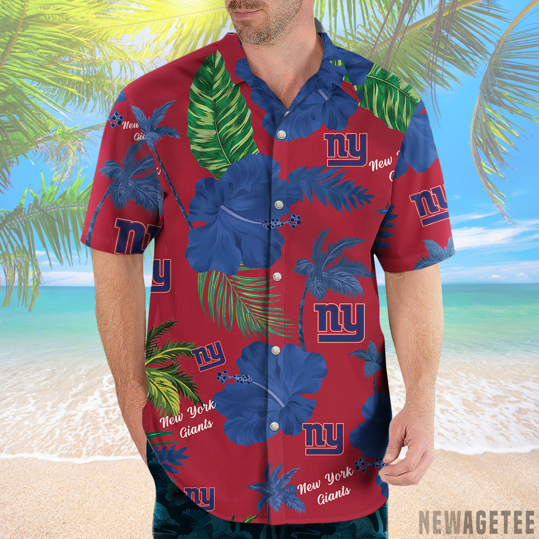 New York Giants Nfl Color Hibiscus Button Up Hawaiian Shirt