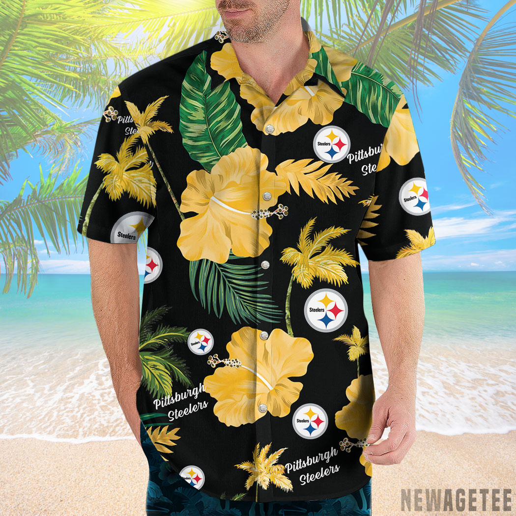 Pittsburgh Steelers Nfl Color Hibiscus Button Up Hawaiian Shirt
