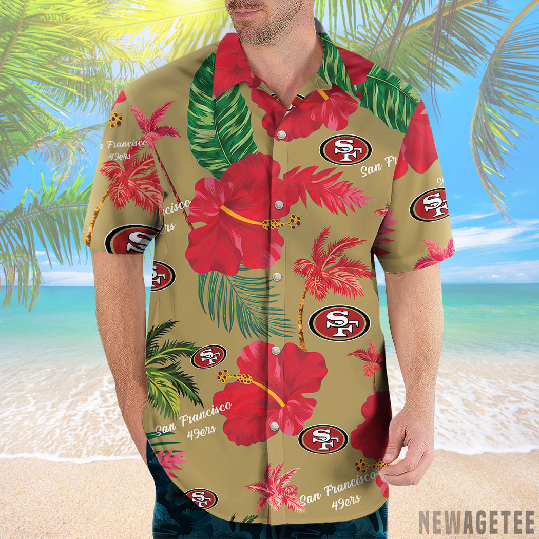 San Francisco 49ers Nfl Color Hibiscus Button Up Hawaiian Shirt