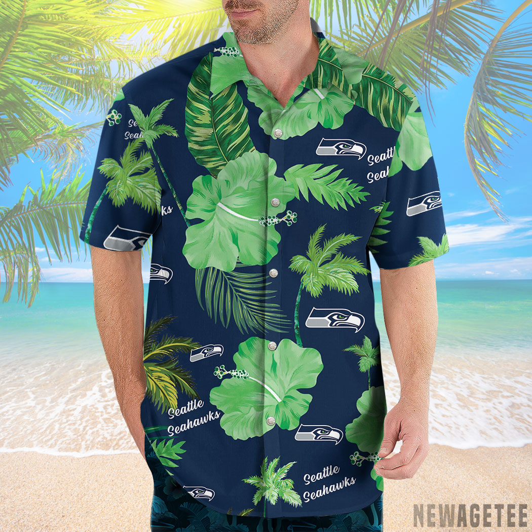 Seattle Seahawks Nfl Color Hibiscus Button Up Hawaiian Shirt