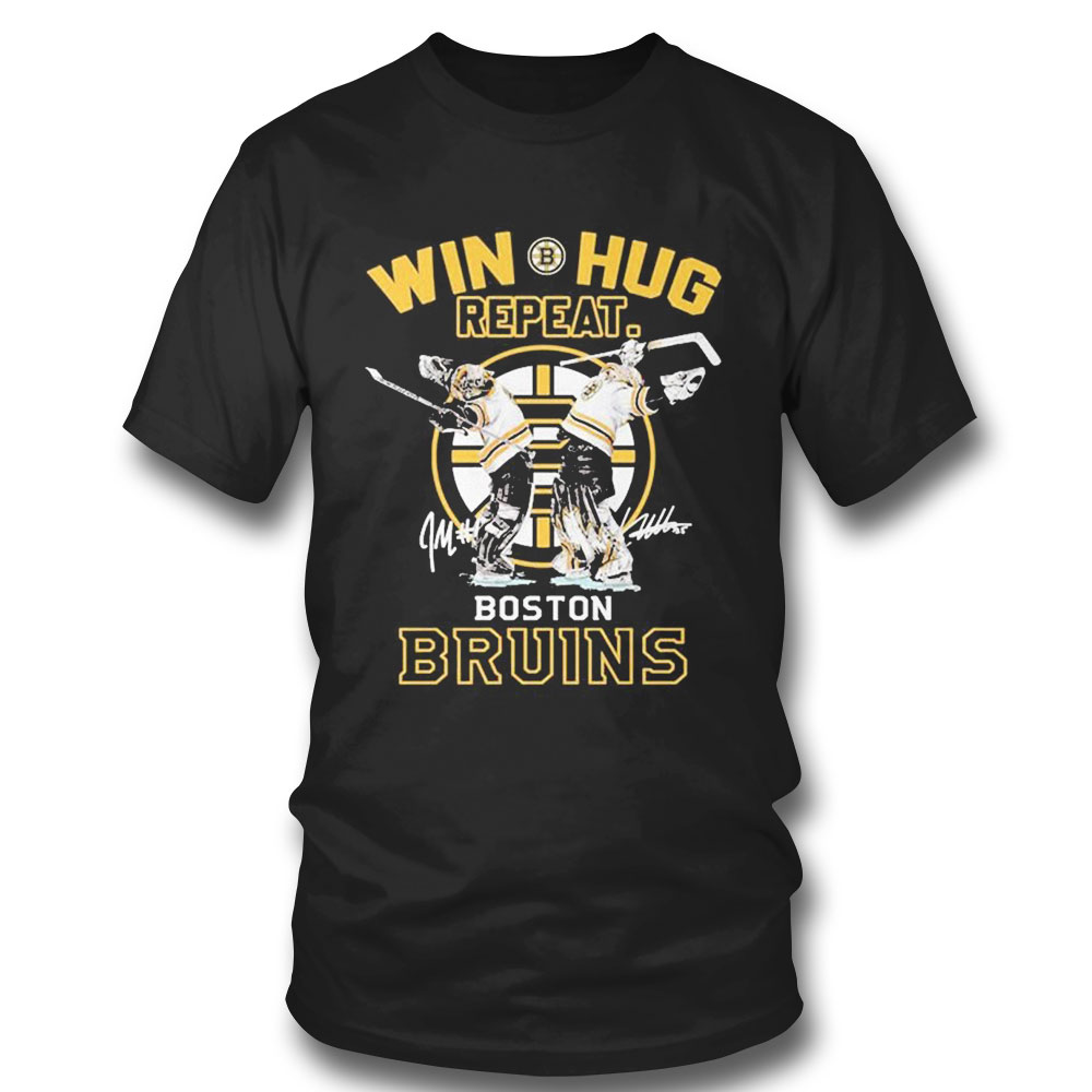 Win Hug Repeat Jeremy Swayman And Linus Ullmark Boston Bruins 2022 2023 Signatures T-shirt