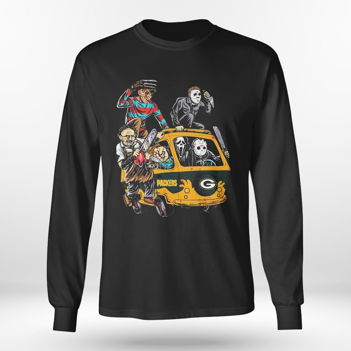 Halloween Horror Characters Driving Car Green Bay Packers T-shirt
