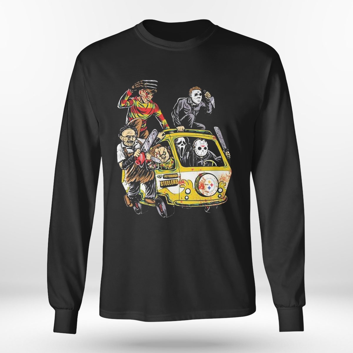 Halloween Horror Characters Driving Car Pittsburgh Steelers T-shirt