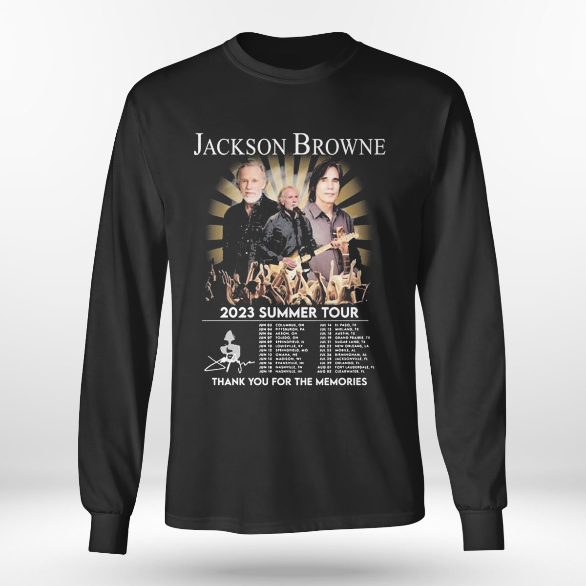 Jackson Browne 2023 Summer Tour Thank You For The Memories Signatures T-shirt