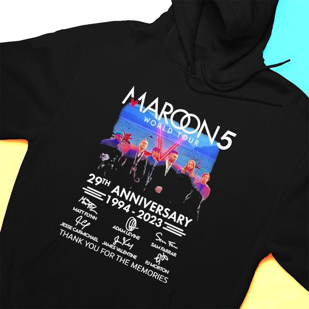 World Tour Maroon 5 29th Anniversary 1994 2023 Thank You For The Memories Signatures T-shirt