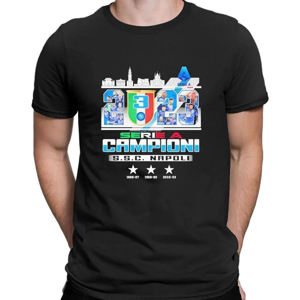3x Ssc Napoli 2023 Serie A Campione Ditalia Skyline T-shirt