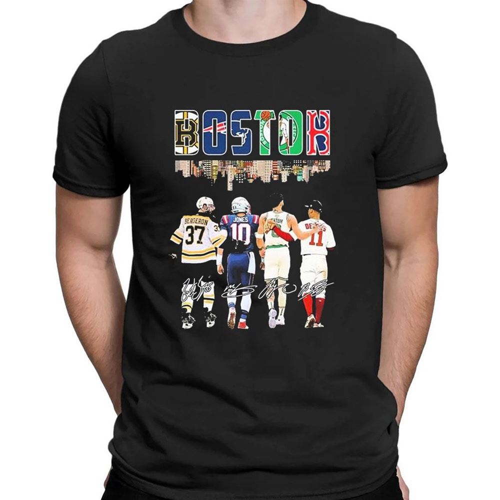 Bergeron Jone Tatum And Rafael Devers Shirt Boston Skyline Sport Teams Players 2023 Shirt