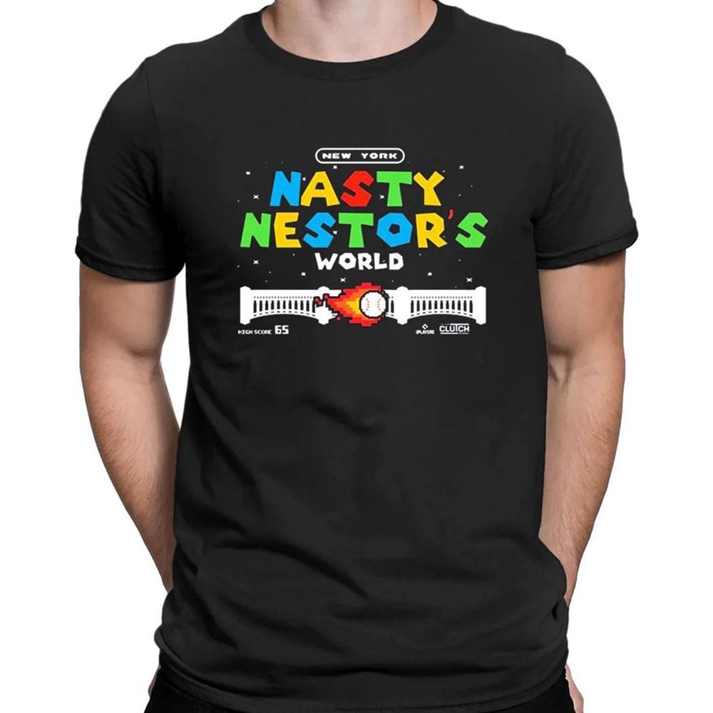 Nestor Cortes wearing a Mario-inspired Nestor Cortes custom shirt