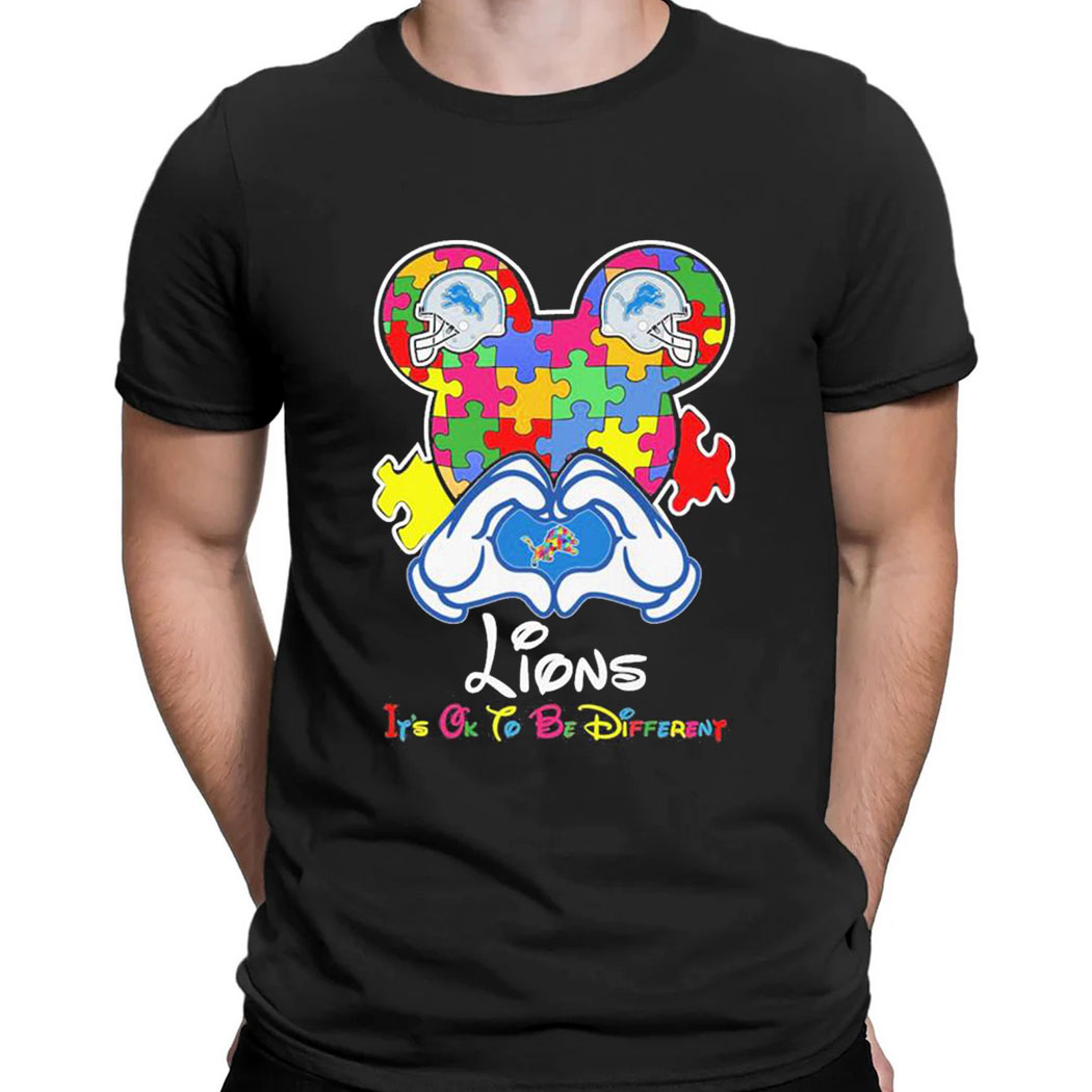Mickey Mouse Love Detroit Lions Autism Its Ok To Be Different T-shirt
