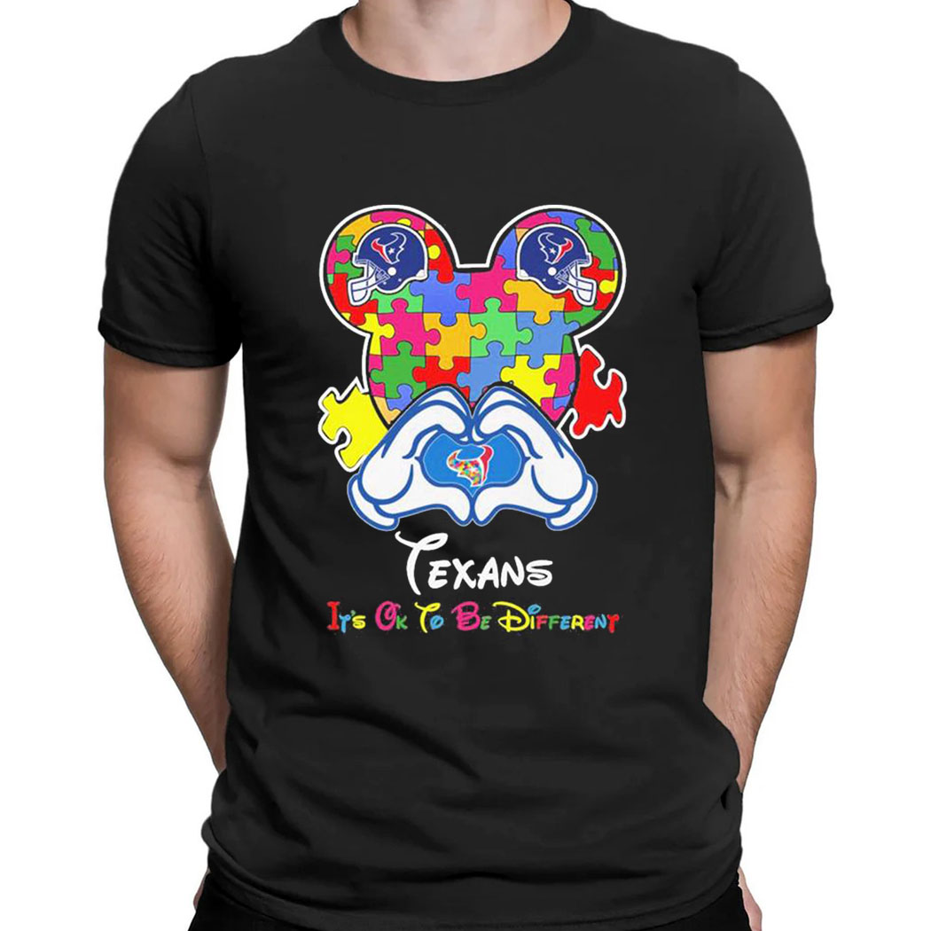 Mickey Mouse Love Houston Texans Autism Its Ok To Be Different T-shirt