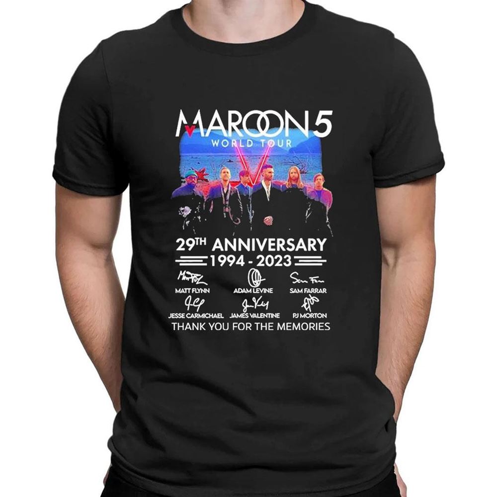 World Tour Maroon 5 29th Anniversary 1994 2023 Thank You For The Memories Signatures T-shirt