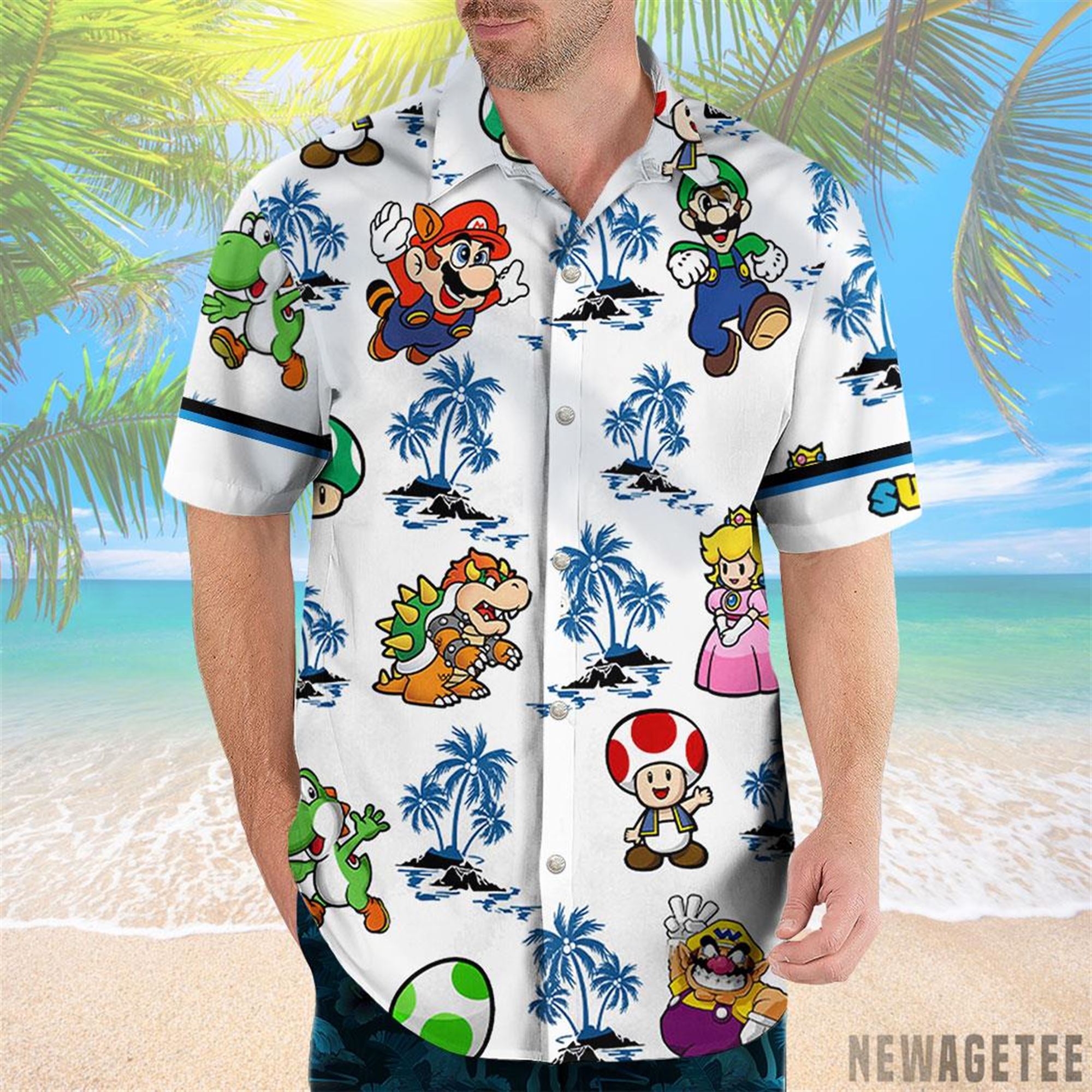 Super Mario Palm Tree Hawaiian Shirt
