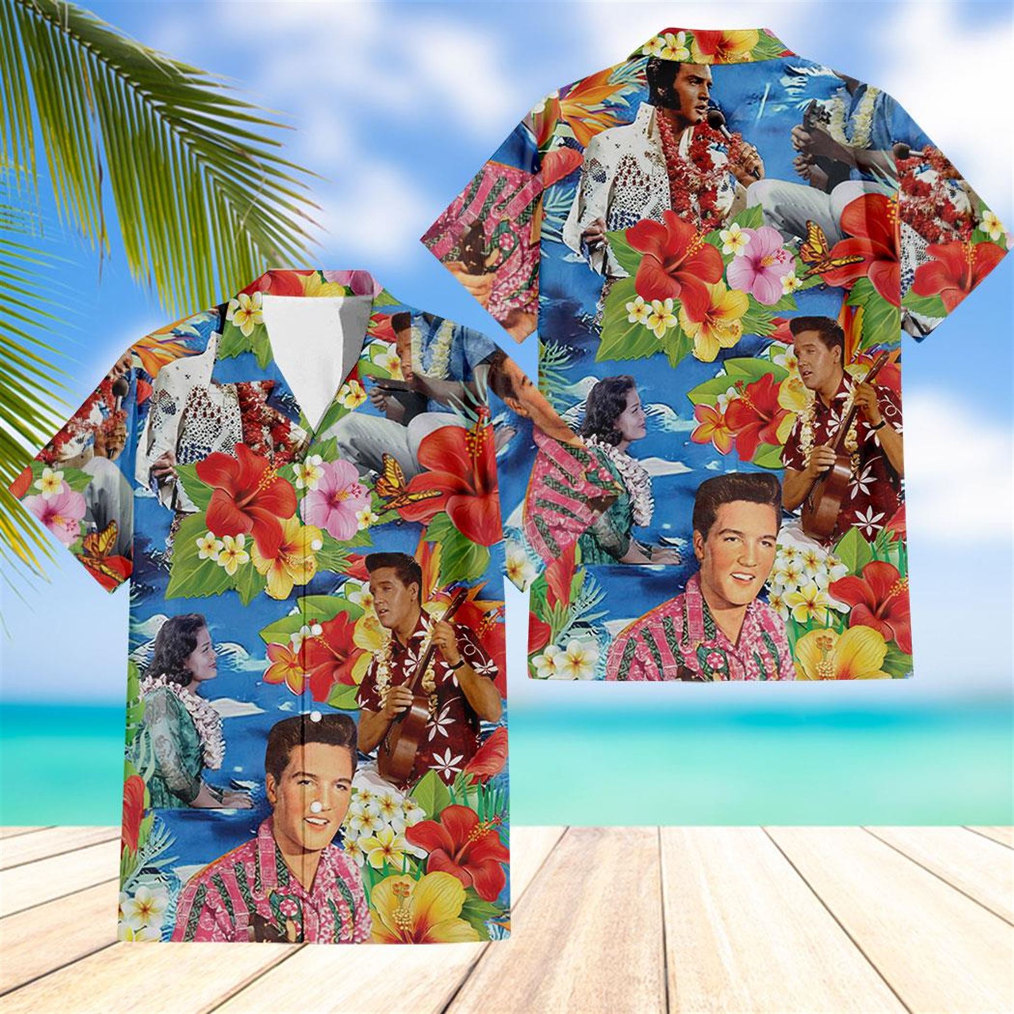 Elvis Presley Colorful Hawaiian Shirt Beach Shorts