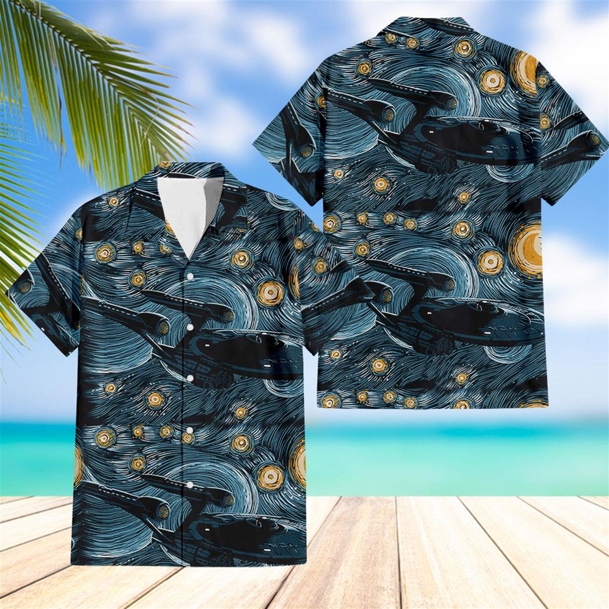 Star Trek Spaceship Star Wars Starry Night Hawaiian Shirt