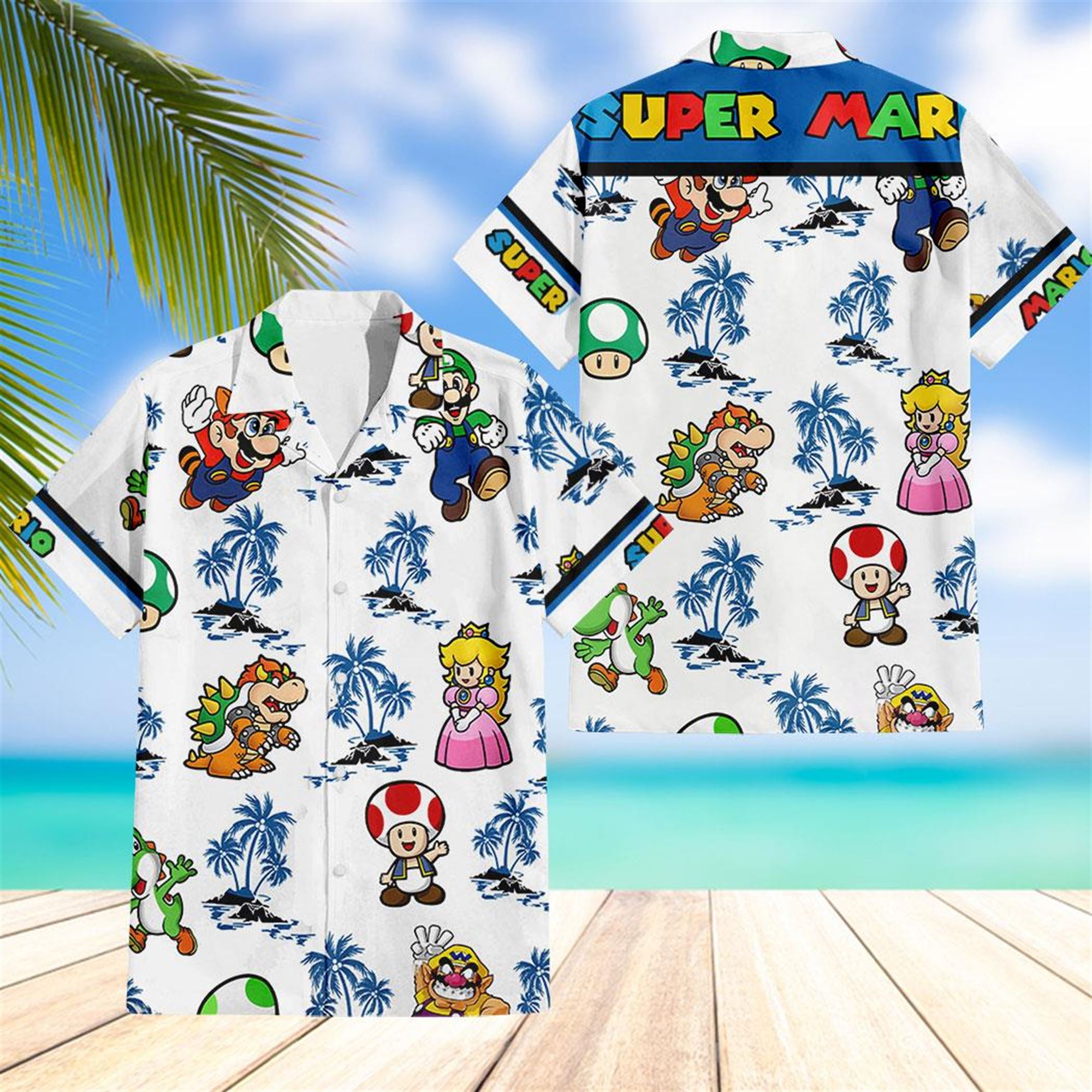 Super Mario Palm Tree Hawaiian Shirt