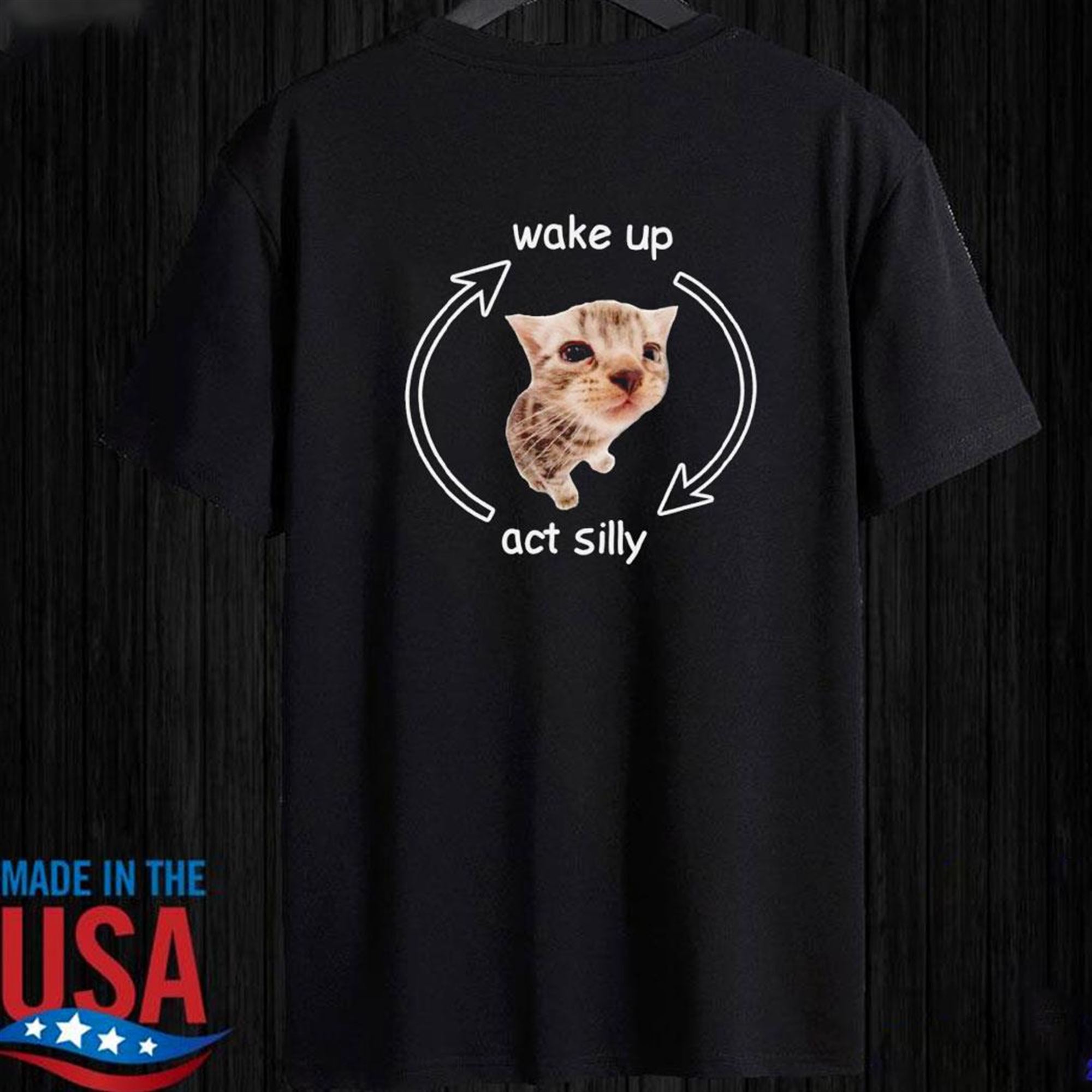 Official Wake Up Act Silly Cat T-shirt Ladies Tee