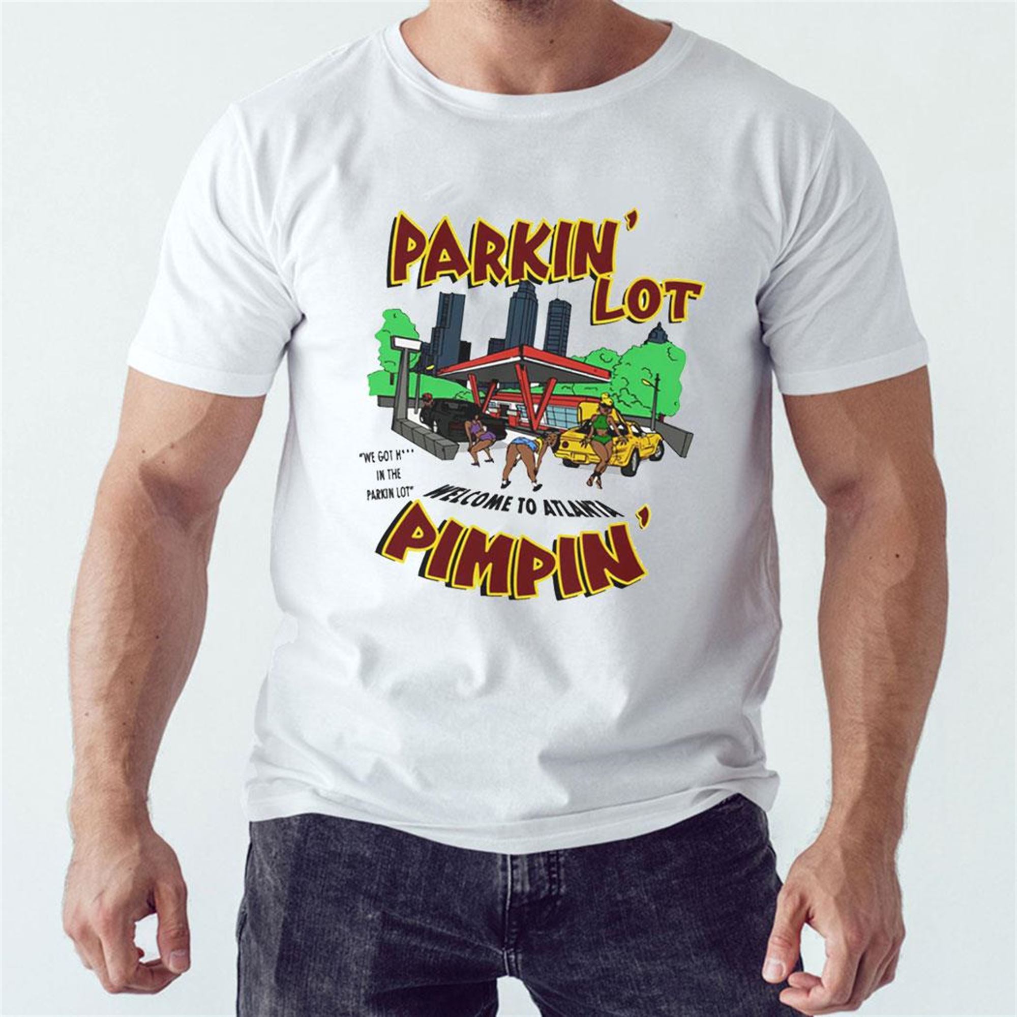 Official Orangekarti Parkin Lot Welcome To Atlanta Pimpin Funny Cartoon T-shirt