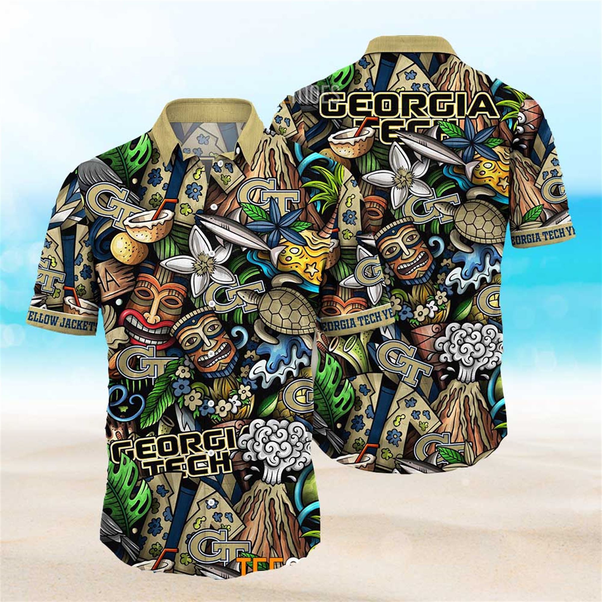 Georgia Tech Yellow Jackets Ncaa Mens Floral Special Design Hawaiian Shirt