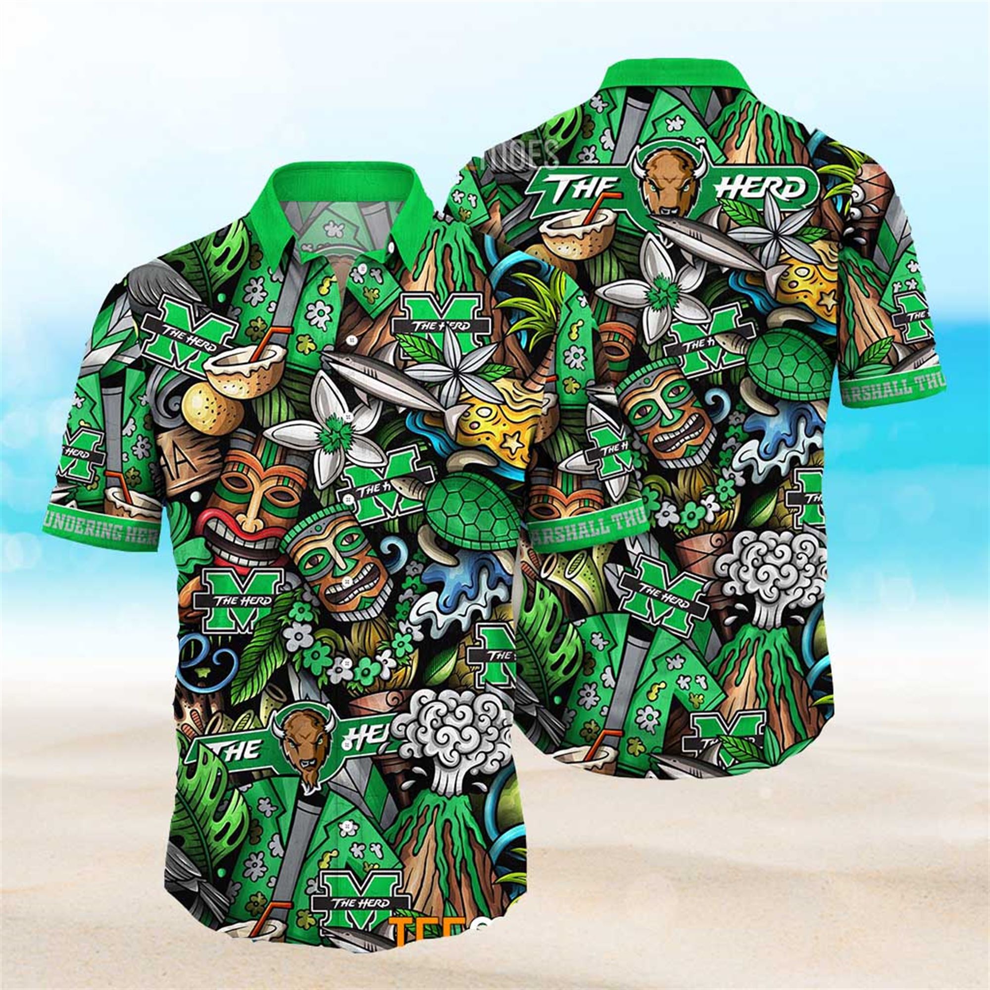 Marshall Thundering Herd Ncaa Mens Floral Special Design Hawaiian Shirt