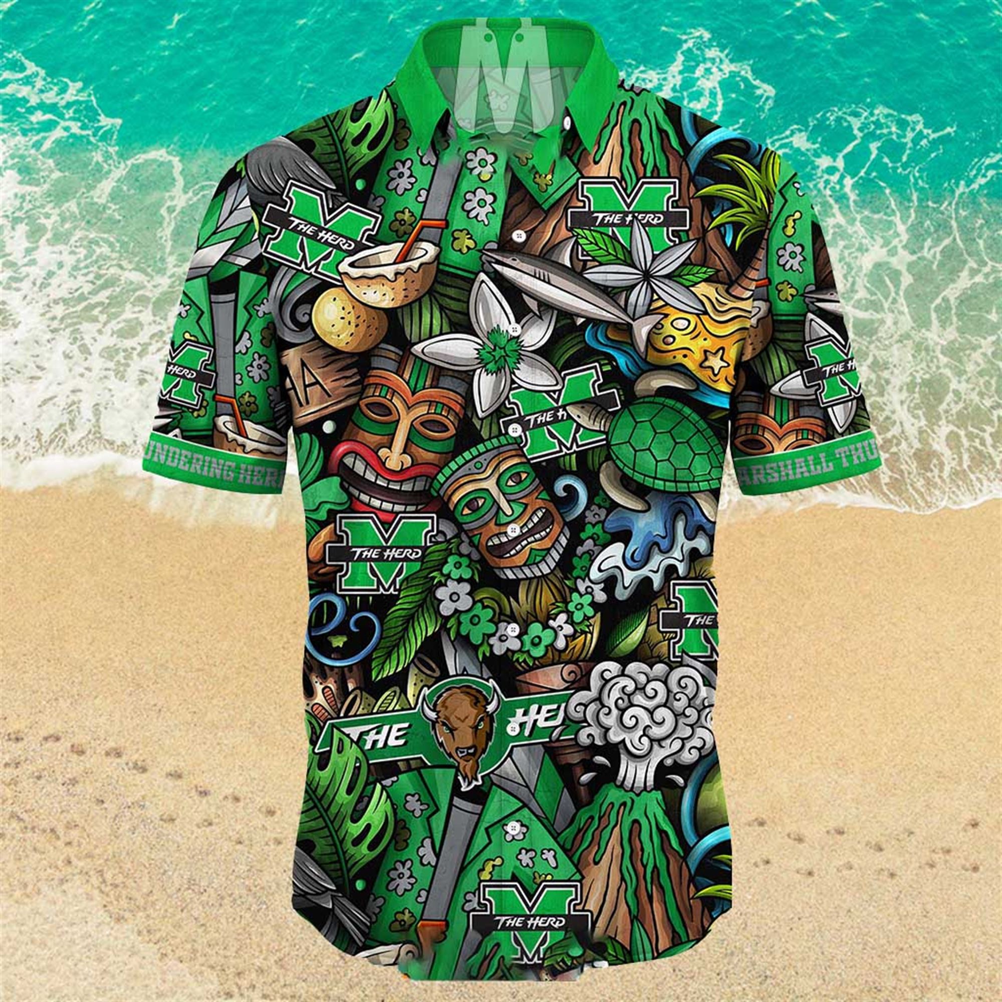 Marshall Thundering Herd Ncaa Mens Floral Special Design Hawaiian Shirt