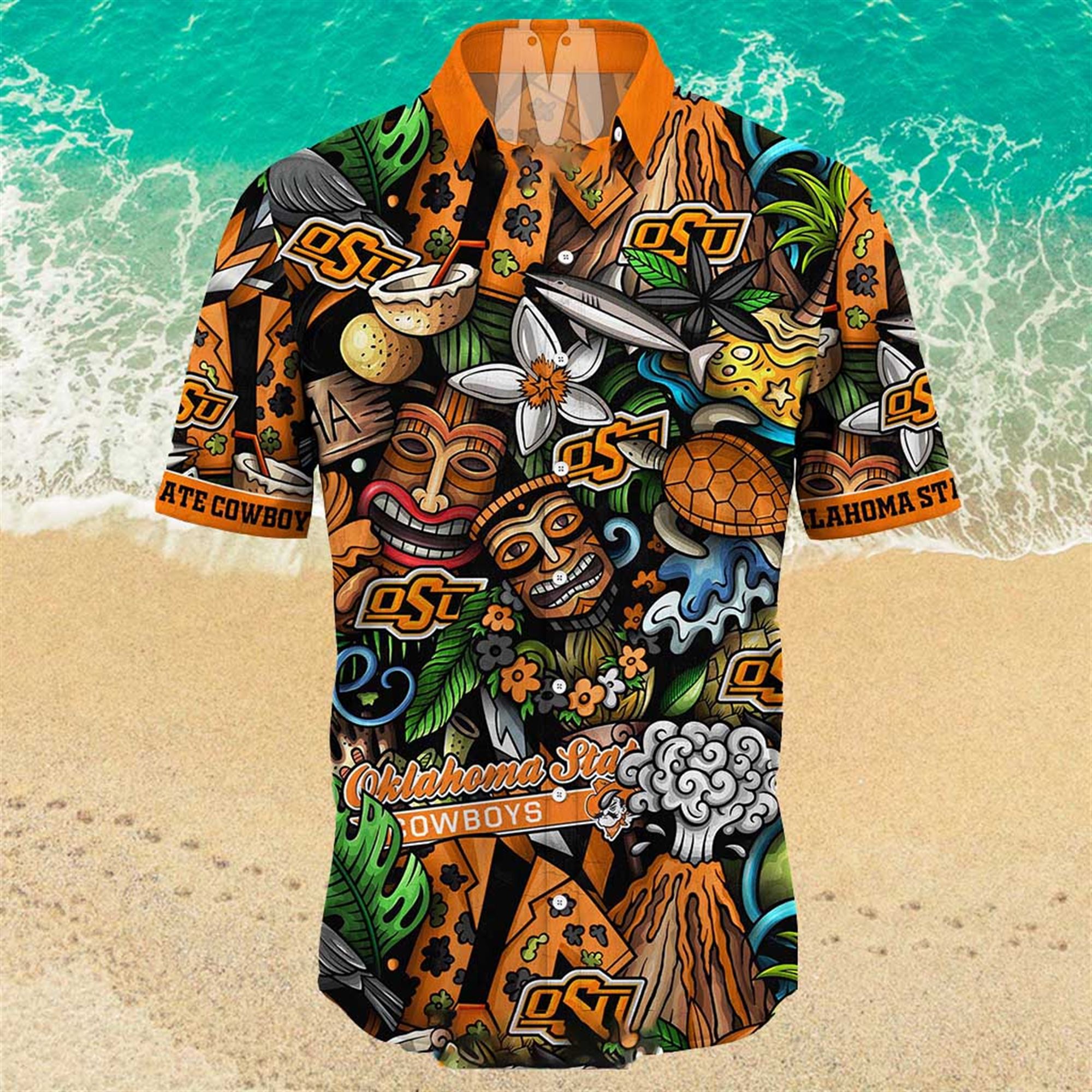 NEW Oklahoma State Cowboys Ncaa Mens Floral Button Up Hawaiian Shirt