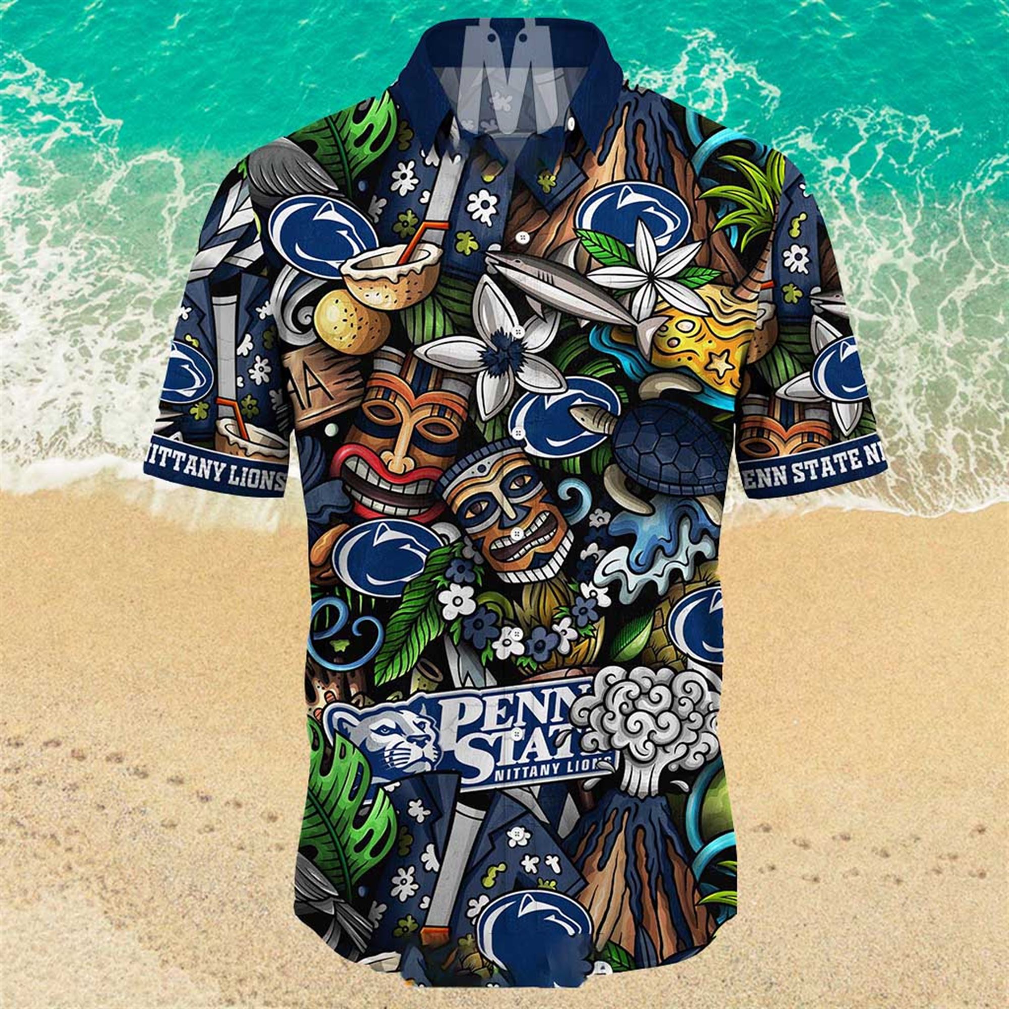 NEW Penn State Nittany Lions Ncaa Mens Floral Button Up Hawaiian Shirt