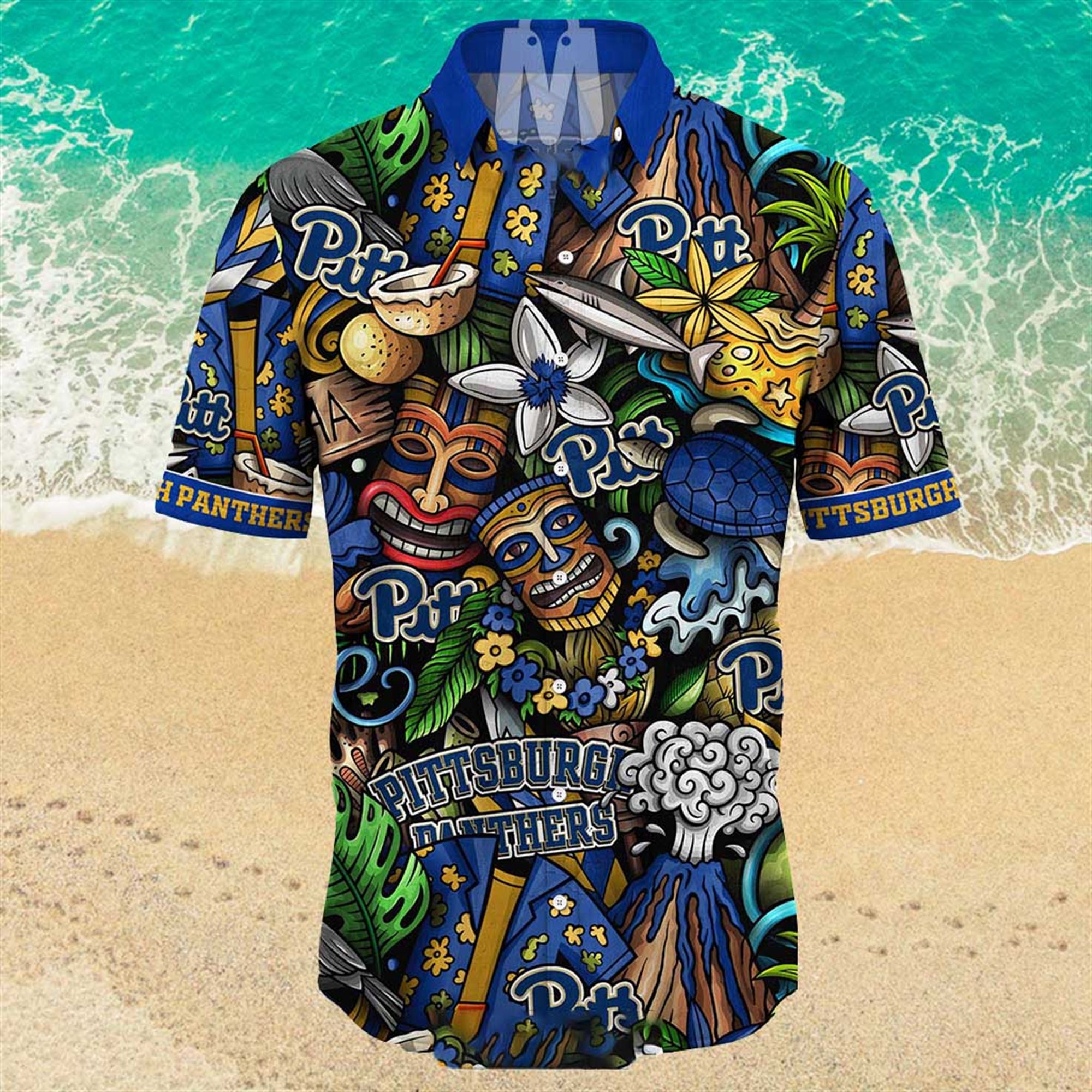 NEW Pittsburgh Panthers Ncaa Mens Floral Button Up Hawaiian Shirt