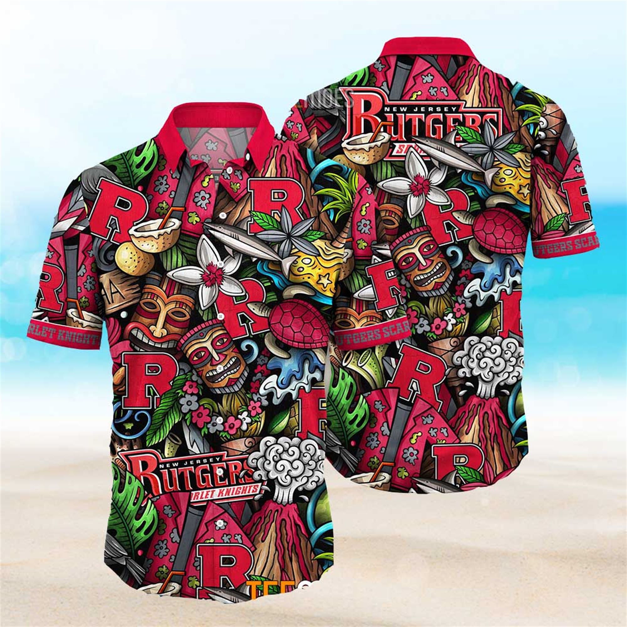 NEW Rutgers Scarlet Knights Ncaa Mens Floral Button Up Hawaiian Shirt