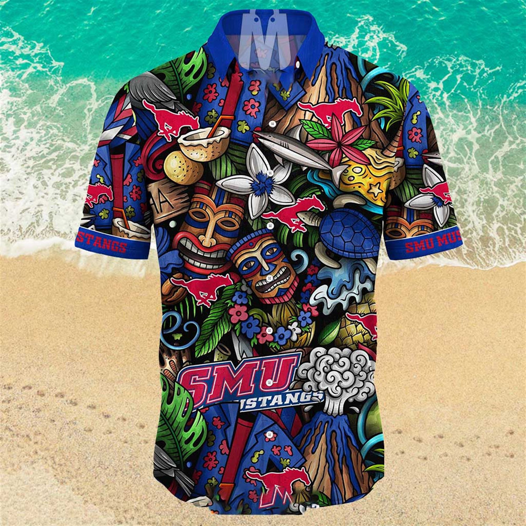 NEW Smu Mustangs Ncaa Mens Floral Button Up Hawaiian Shirt