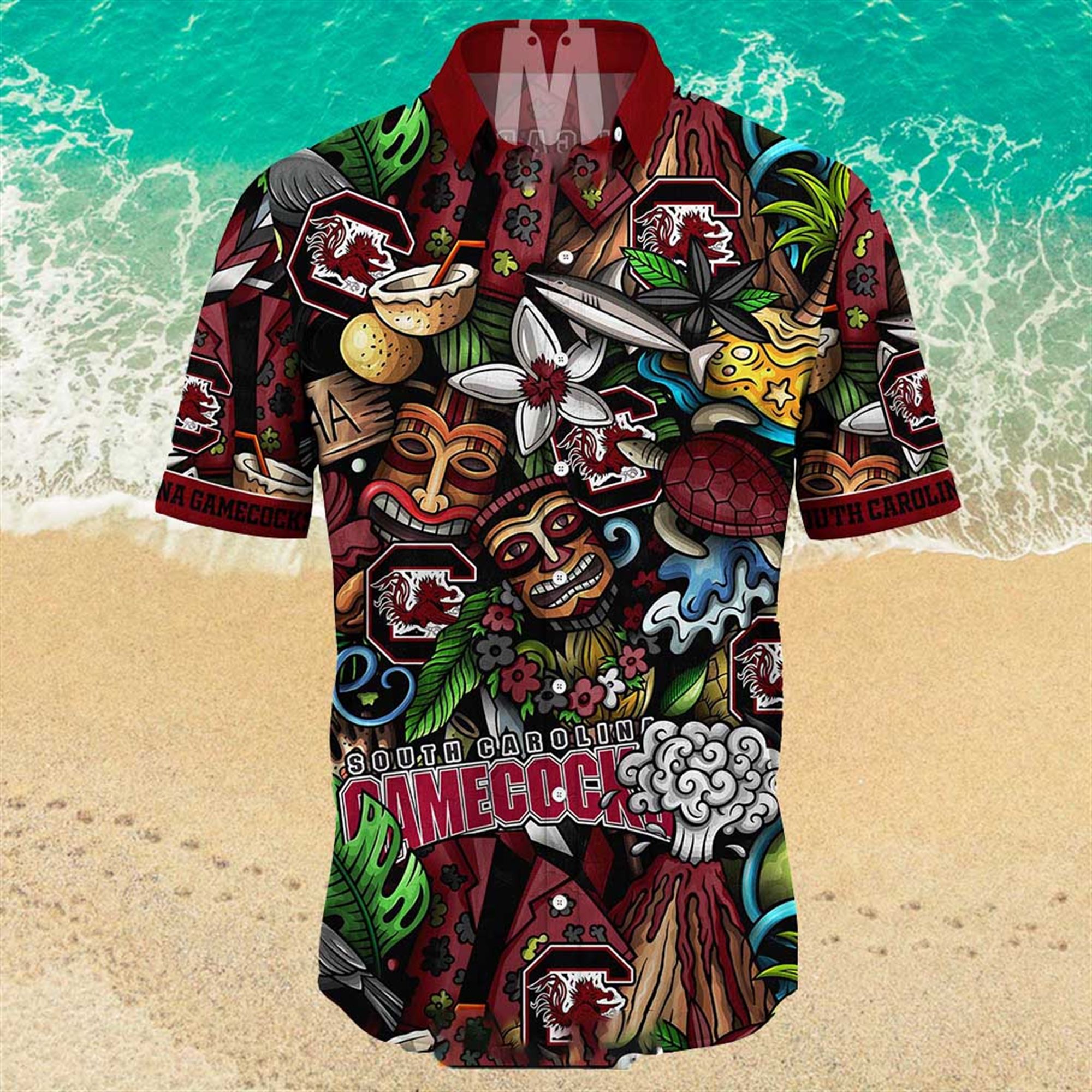 NEW South Carolina Gamecocks Ncaa Mens Floral Button Up Hawaiian Shirt