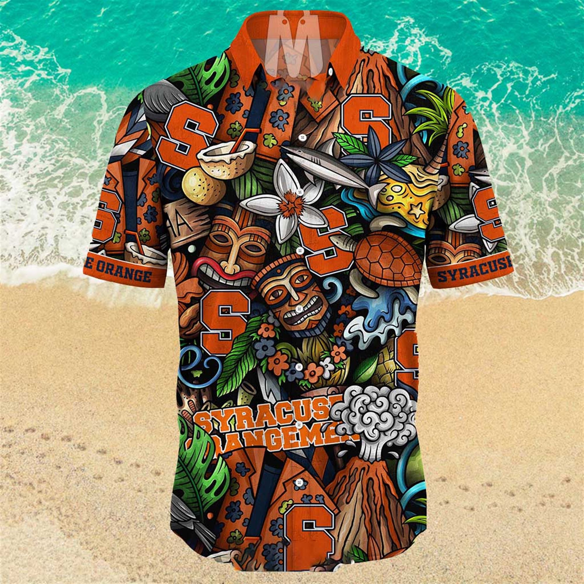 NEW Syracuse Orange Ncaa Mens Floral Button Up Hawaiian Shirt